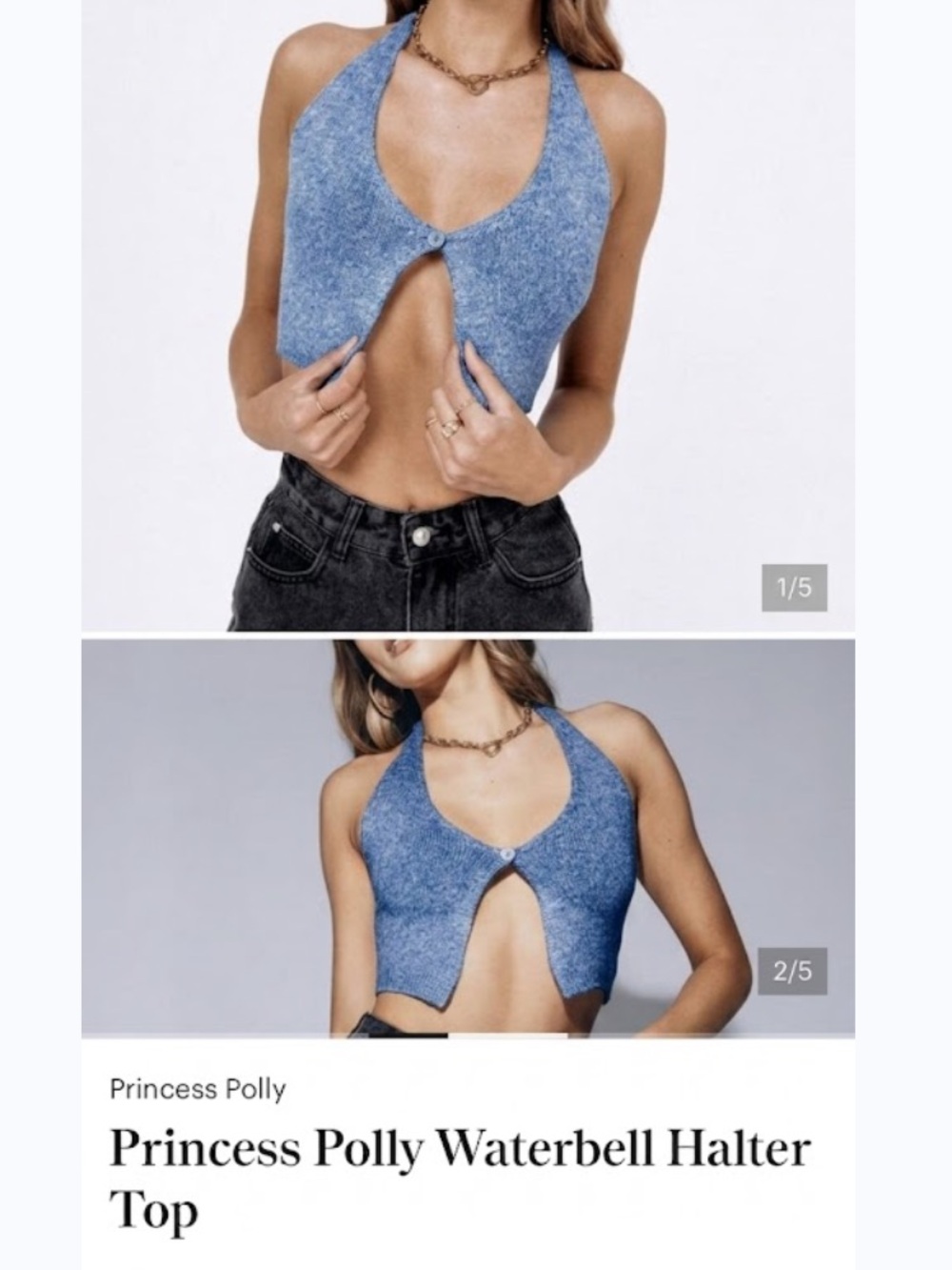 Princess Polly Waterbell Blue Halter Crop Top